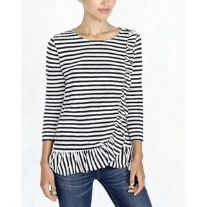 J. Crew | Black & White Stripe Peplum Ruffle Top Blouse Size S Small